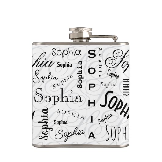 Sophia Aangepaste Naam Patroon Zwart Wit Heupfles (Achterkant)