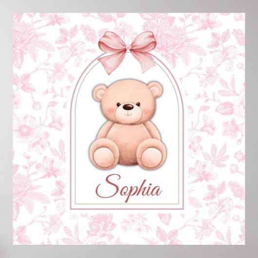 Sophia | Aangepaste Roze Teddybeer Nursery Design Poster (Voorkant)