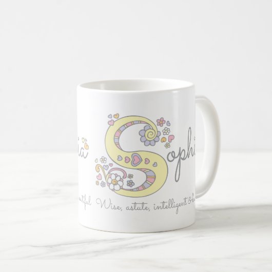 Sophia betekent decoratieve mok monogram (Voorkant rechts)