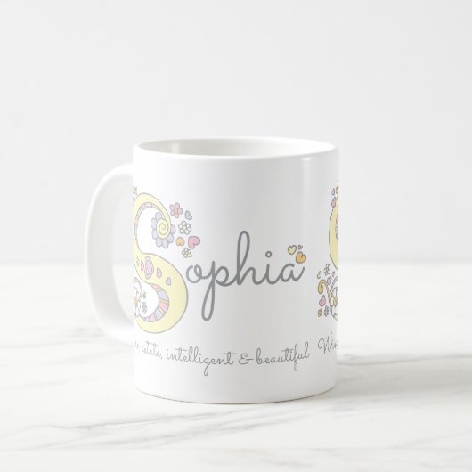 Sophia betekent decoratieve mok monogram (Voorkant links)