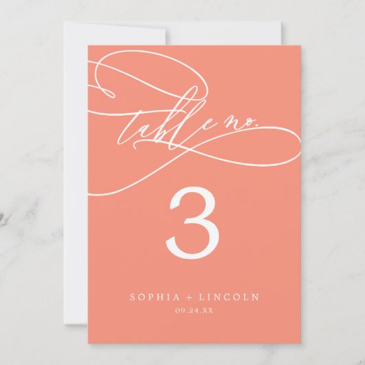 SOPHIA Bright Coral 5x7" Trouwtafel Nummer Kaart (Voorkant)