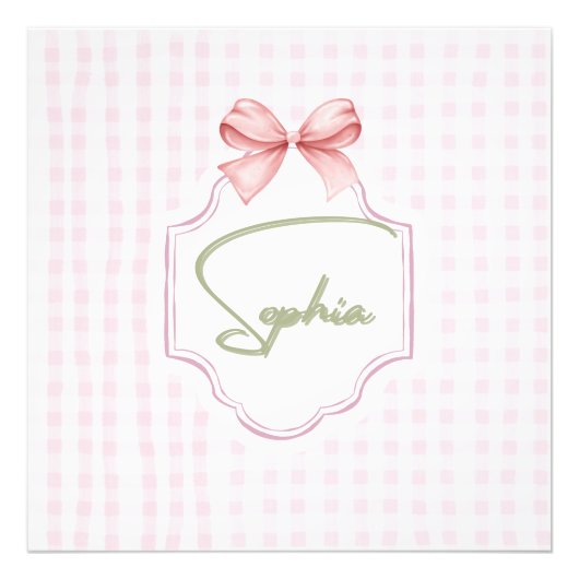 Sophia Gepersonaliseerde Roze Bow & Gingham Print Foto Afdruk (Voorkant)