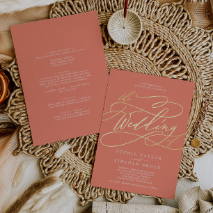 SOPHIA Gold Folie Bright Coral Zomer Huwelijk Uitnodiging