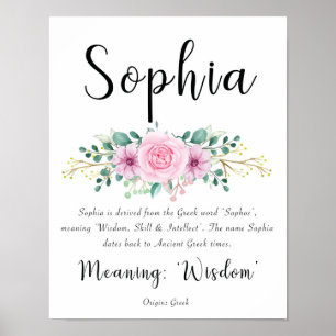 Sophia naam betekenis print met roze bloemen 