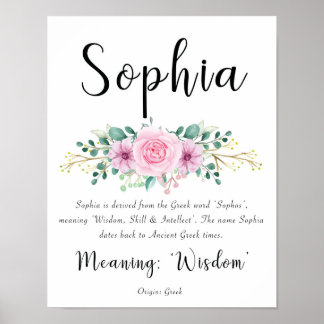 Sophia naam betekenis print met roze bloemen 
