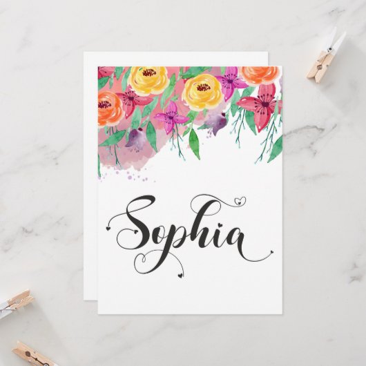 Sophia naam bord Sophia bloemrijke Calligrafie Bab Kaart (Voorkant / Achterkant in situ)