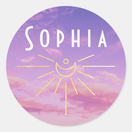 Sophia Naam Stickers Rond Zonnebloem Boho Hippie (Voorkant)