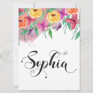 Sophia naam teken Sophia floral Calligraphy Baby Kaart
