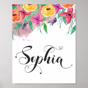 Sophia naam teken Sophia floral Calligraphy Baby Poster