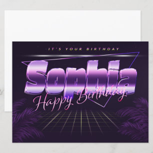 Sophia prénom carte rétro lilas pour anniversaire