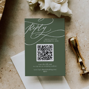 SOPHIA QR Code Rustic Woodland Olijfgroen Huwelijk RSVP Kaartje
