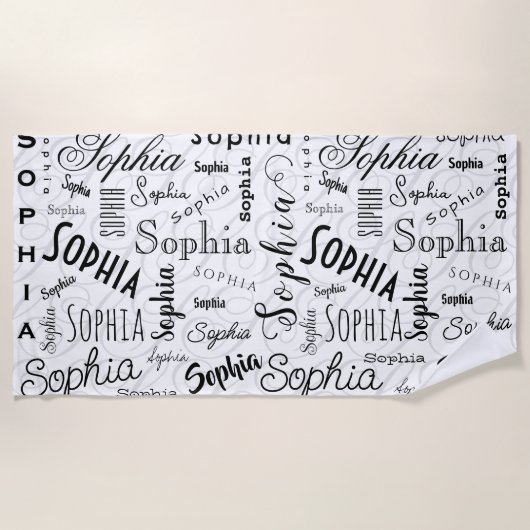 Sophia Typography Black White Strandlaken (Voorkant)