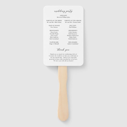 Sophia White Modern huwelijksprogramma Handwaaier (Achterkant)