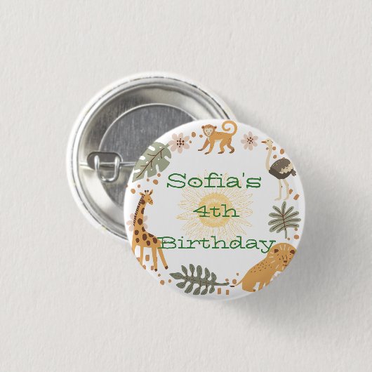 Sophia's Oerwoud Animal Party Ronde Button 3,2 Cm (Voorkant /achterkant)