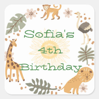 Sophia's Oerwoud Animal Party Vierkante Sticker