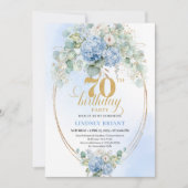 Sophisticated 70th Birthday Blue Hydrangea Invite Kaart (Voorkant)