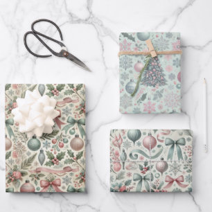Sophisticated Adult Pastel Christmas Gift Wrap Set Inpakpapier Vel