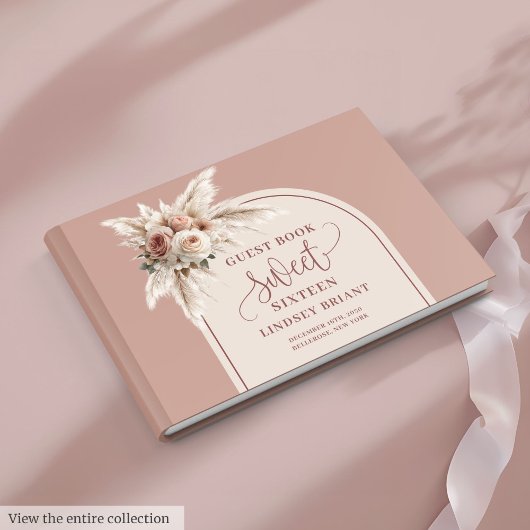 Sophisticated Arch Pastel Pink Pampas Floral Boho Gastenboek