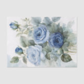 Sophisticated Artistic Waterverf Blauwe Rozen Tissuepapier (Voorkant)