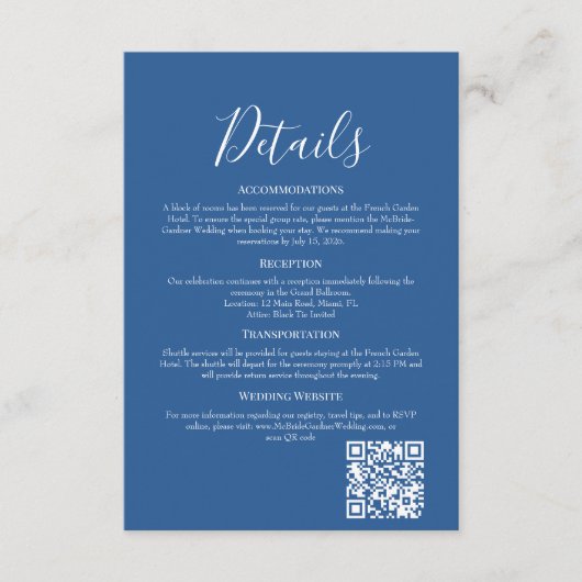 Sophisticated Azure Wedding Details Enclosure Card Informatiekaartje (Voorkant)