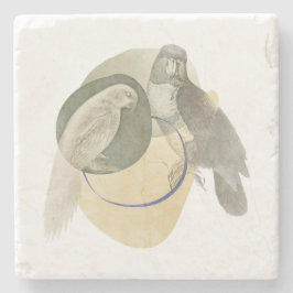 Sophisticated Bird Art Warm Neutral Stone Coaster Stenen Onderzetter