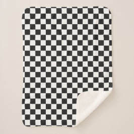 Sophisticated Black and White Checkered Pattern Sherpa Deken