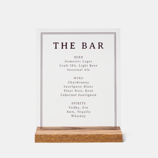 Sophisticated Black and White Menu Sign (Recto)