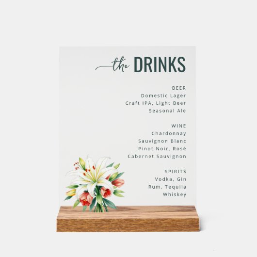 Sophisticated Black Floral Beverage Menu (Recto)