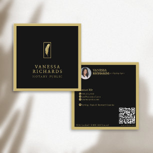 Sophisticated Black Gold Feather Notary Foto QR Vierkante Visitekaartje