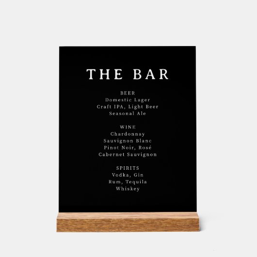 Sophisticated Black Serif Bar Menu Sign Acryl Bord (Voorkant)