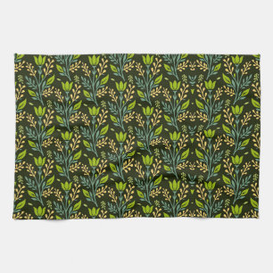 Sophisticated blauwe en beige bloempatroonontwerp theedoek