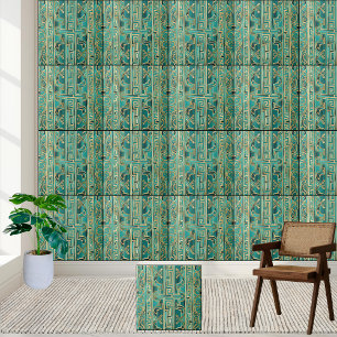 Sophisticated Blauwgroen en Goud Grieks Sleutelpat Tegeltje