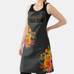 Sophisticated Bloemendesign Zwart Oranje Bloemen Schort