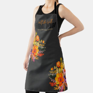 Sophisticated Bloemendesign Zwart Oranje Bloemen Schort