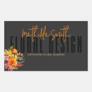 Sophisticated Bloemendesign Zwarte Sinaasappel Blo Rechthoekige Sticker