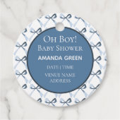 Sophisticated Blue Bow Pattern Boy Baby shower Bedankjes Labels (Voorkant)