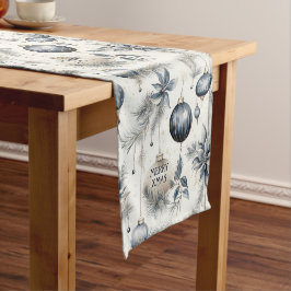 Sophisticated Blue en Beige Kerstversieringen Korte Tafelloper