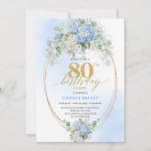 Sophisticated Blue Floral 80th Birthday Invitation (Devant)