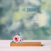 Sophisticated Blue Floral Beverage Menu (Neutre)
