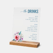 Sophisticated Blue Floral Beverage Menu Acryl Bord (Hoek)