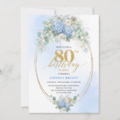 Sophisticated Blue Hydrangea Floral 80th Birthday  Kaart (Voorkant)
