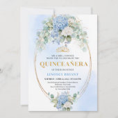Sophisticated Blue Hydrangea Gold Quince Invitatio Kaart (Voorkant)