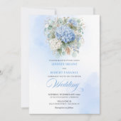 Sophisticated Blue Hydrangea Gold Wedding Invite Kaart (Voorkant)