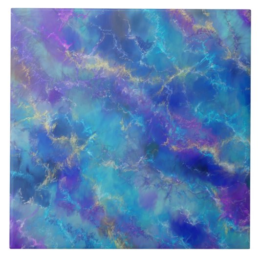 Sophisticated Blue, Purple And Gold Marble Pattern Tegeltje (Voorkant)