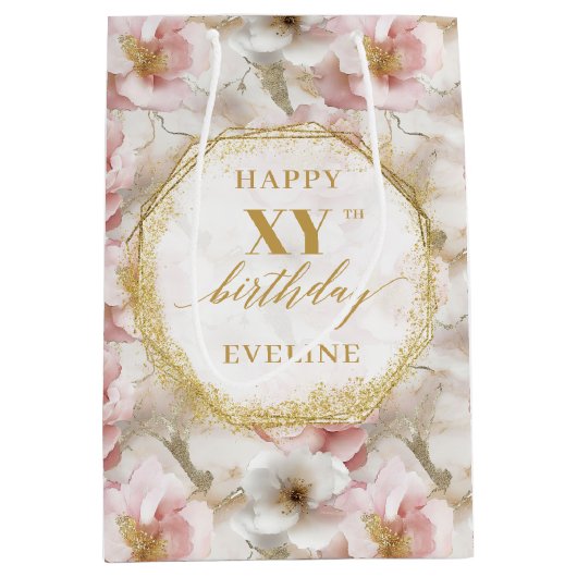 Sophisticated Blush Pink Rustic Gold Gift Bag Medium Cadeauzakje (Voorkant)