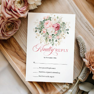 Sophisticated Boheemse Blush Bloemige Trouw-RSVP RSVP Kaartje