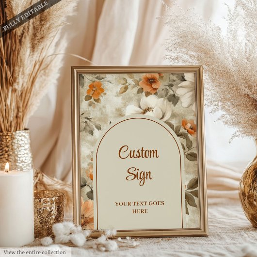 Sophisticated Boho Copper Ivory Sage Floral Custom Poster