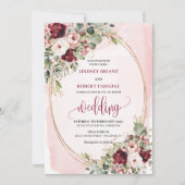Sophisticated Boho Maroon Blush Gold Floral Invite Kaart (Voorkant)