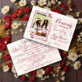 Sophisticated Botanical Red Frame Photo Naming Kaart