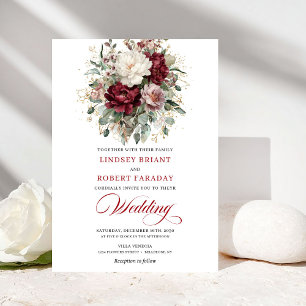 Sophisticated Bourgondië Witte Bloem Gouden Bruilo Kaart